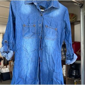 Derek heart blue button up denim jean dress